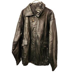 LeWorld Jacket Bomber Black Leather Patchwork Zip Front Pockets Lined Size XL